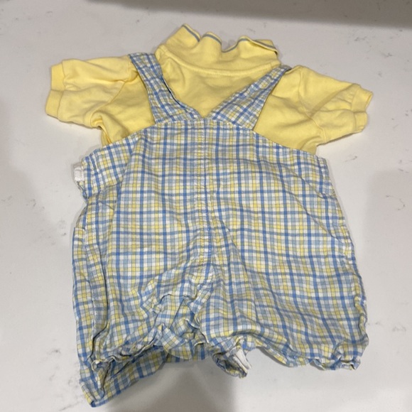 Starting Out boys 12 month plaid overalls and yellow polo w/ 2 buttons EUC - Picture 5 of 12